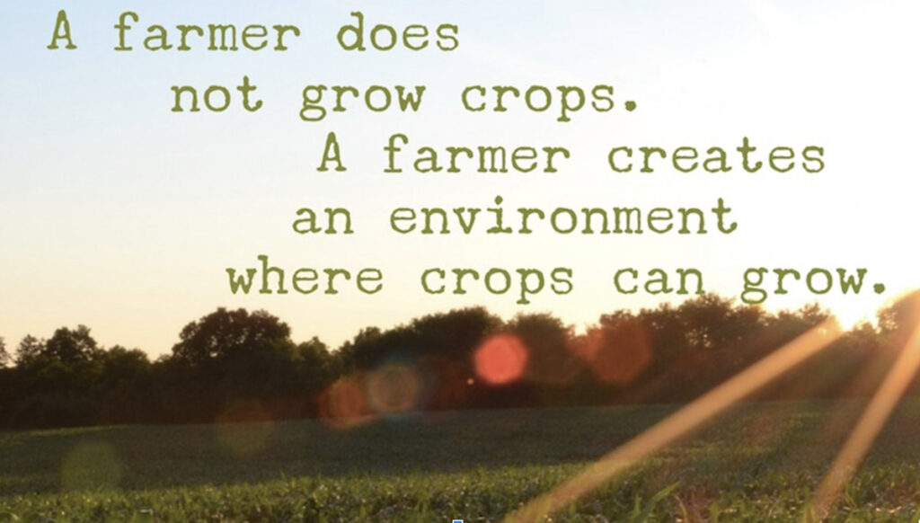 Quote: A farmer doesn't grow crops, a farmer creates an environment where crops can grow